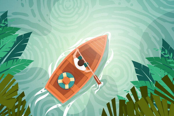 Landscape nature canal and boat cartoon vector