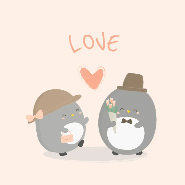 Vector Illustration Penguine Heart Illustration 사랑의 마리의 젖꼭지 디자인의 — 스톡 벡터