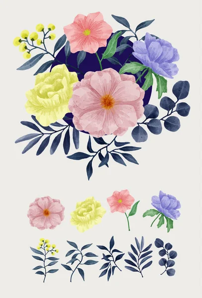 水彩画一组用水彩画的花 用于制作各种卡片和贺卡 — 图库矢量图片
