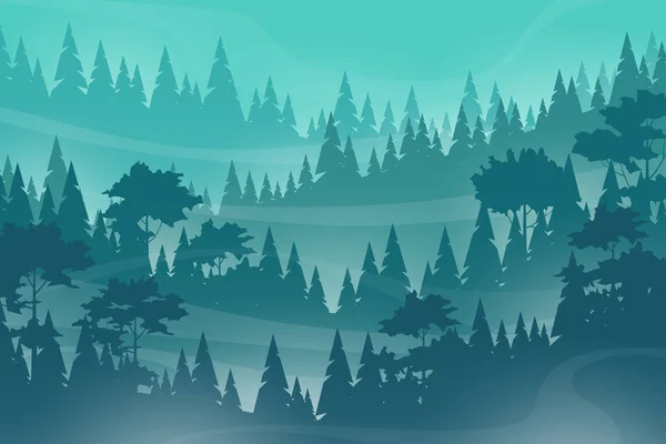 Paisaje Brumoso Con Niebla Pino Bosque Laderas Montaña Ilustración Vectorial — Archivo Imágenes Vectoriales