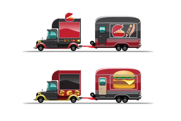Anhänger Food Truck Von Grill Und Burger Auf Weißem Hintergrund — Stockvektor