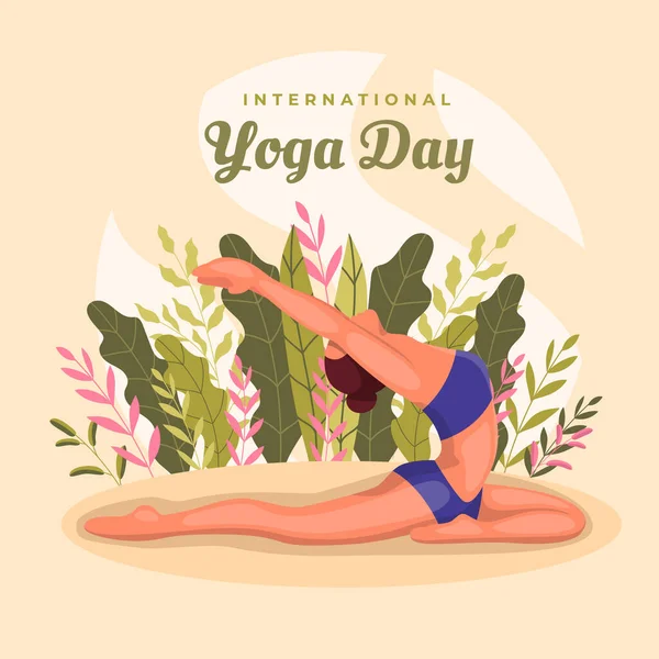 International Yoga Day Woman Poses Yoga Shady Treehouse Her Home — Stock Vector