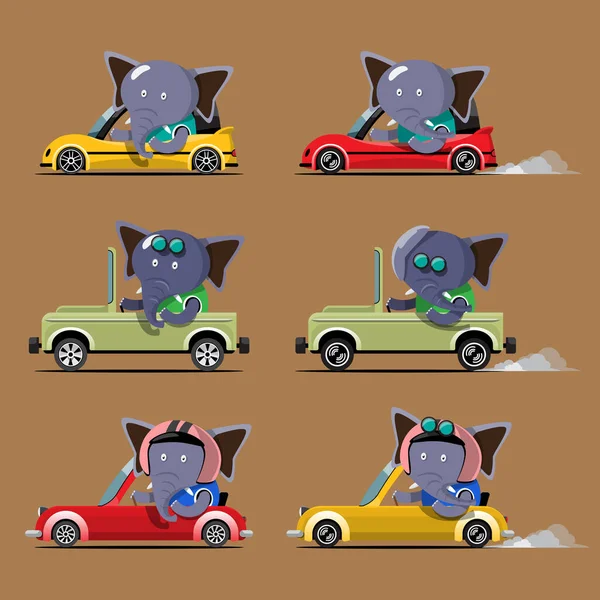 Cartoon Niedlichen Tier Fahren Auto Auf Der Straße Tierfahrer Haustier — Stockvektor