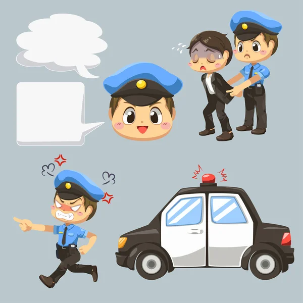 Σύνολο Της Αστυνομίας Οδηγούν Ένα Αυτοκίνητο Για Πιάσει Έναν Κλέφτη — Διανυσματικό Αρχείο
