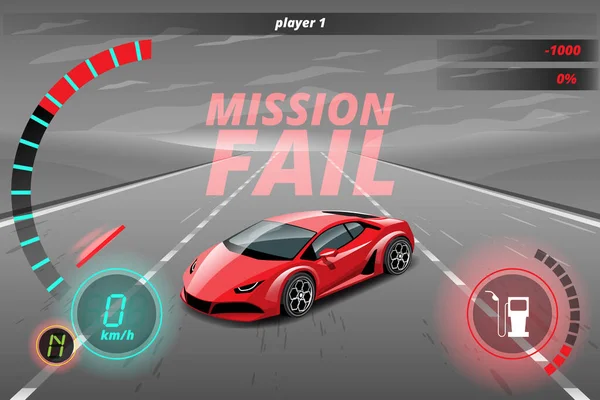 Palabra Final Del Juego Deportivo Carreras Coches Pierdes Fallas Faltas — Vector de stock