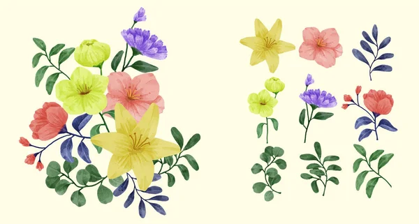 Ensemble Fleurs Peintes Aquarelle Pour Diverses Cartes Cartes Vœux — Image vectorielle