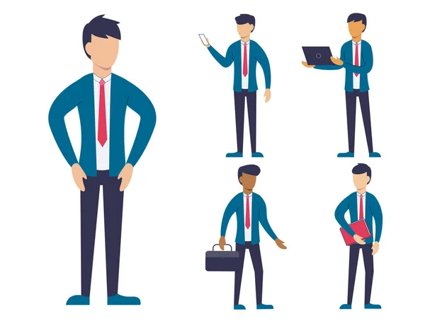 Conjunto Empresários Personagens Desenhos Animados Diferentes Ações Ilustração Vetorial Isolado —  Vetores de Stock