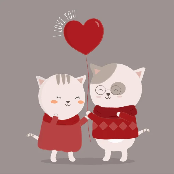 고립된 고양이 부부는 사랑을 있습니다 발렌타인 디자인 일러스트 — 스톡 벡터