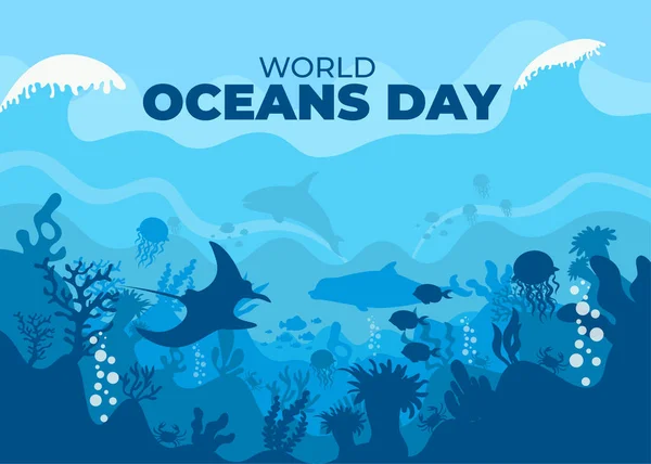 Oceanos Mundiais Dia Junho Salve Oceano Dia Mundial Dos Oceanos — Vetor de Stock