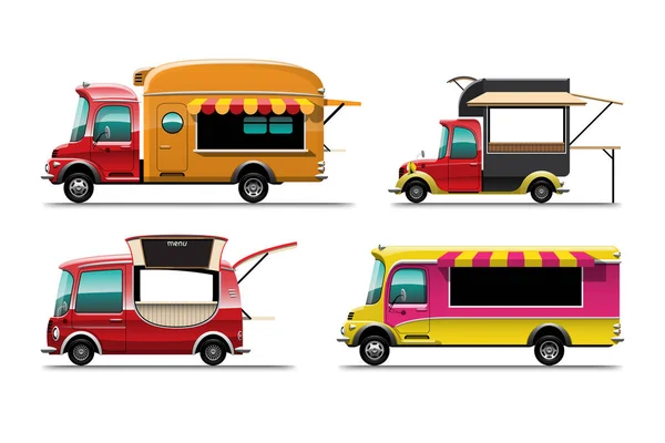 Bundle Set Food Truck Car Variety Sizes White Background — Stock Vector