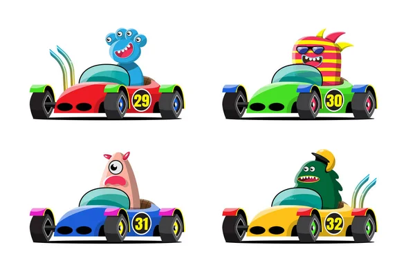在赛车赛中 怪物车手在赛车赛中使用高速车取胜 电子竞技赛车的概念 3D风格设计中的矢量插图 — 图库矢量图片