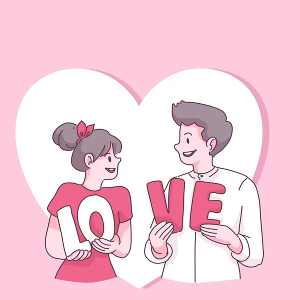 Big Isolated Couple Love Happy Young Girl Boy Love Valentine — Stock Vector