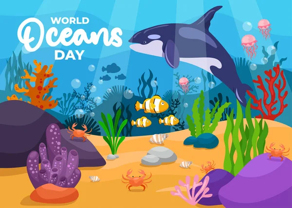 Всемирный День Океанов Июня Спаси Океан Дизайн Дня Мирового Океана — стоковый вектор