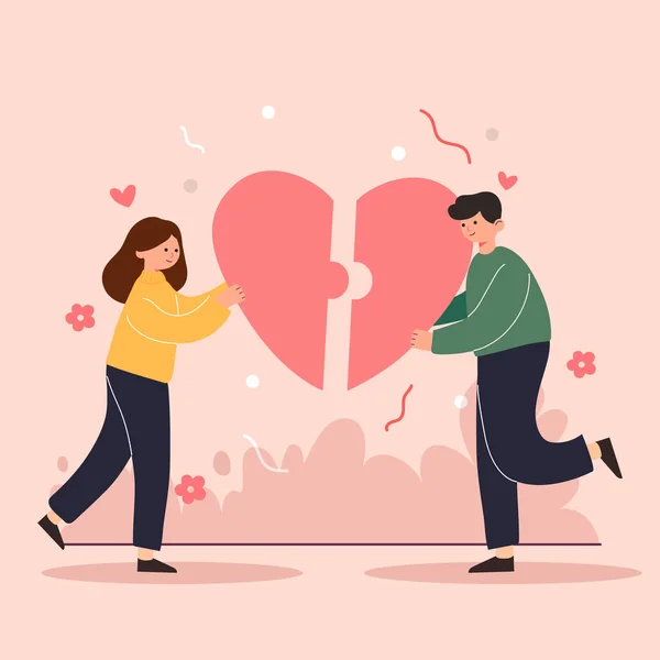 Grande Isolado Cartoon Vector Menina Menino Amor Casal Partilha Carinho — Vetor de Stock