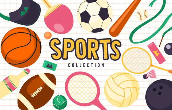 Realistic sports balls, bat, and other equipment vector big set isolated on a background. Illustration of soccer and baseball, football tennis and more.