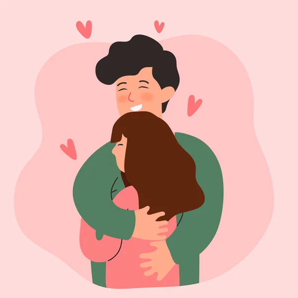 Grande Isolado Cartoon Vector Menina Menino Amor Casal Partilha Carinho — Vetor de Stock