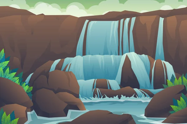 山川瀑布的自然景观 — 图库矢量图片