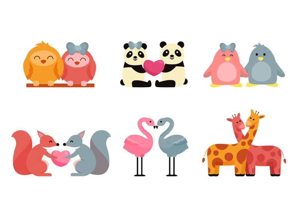 Paquete Lindo Animal Dibujos Animados Fondo Del Amor Personajes Aislados — Vector de stock