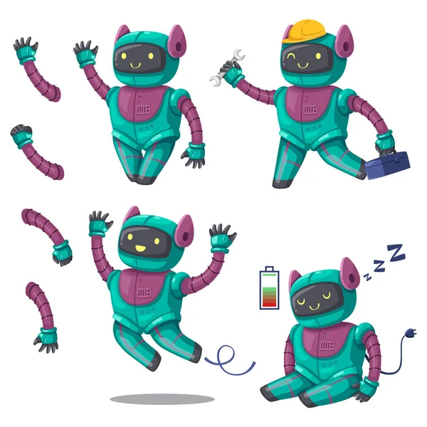 Set Von Android Charakter Roboter Cartoon Stil Futuristische Maschine Für — Stockvektor
