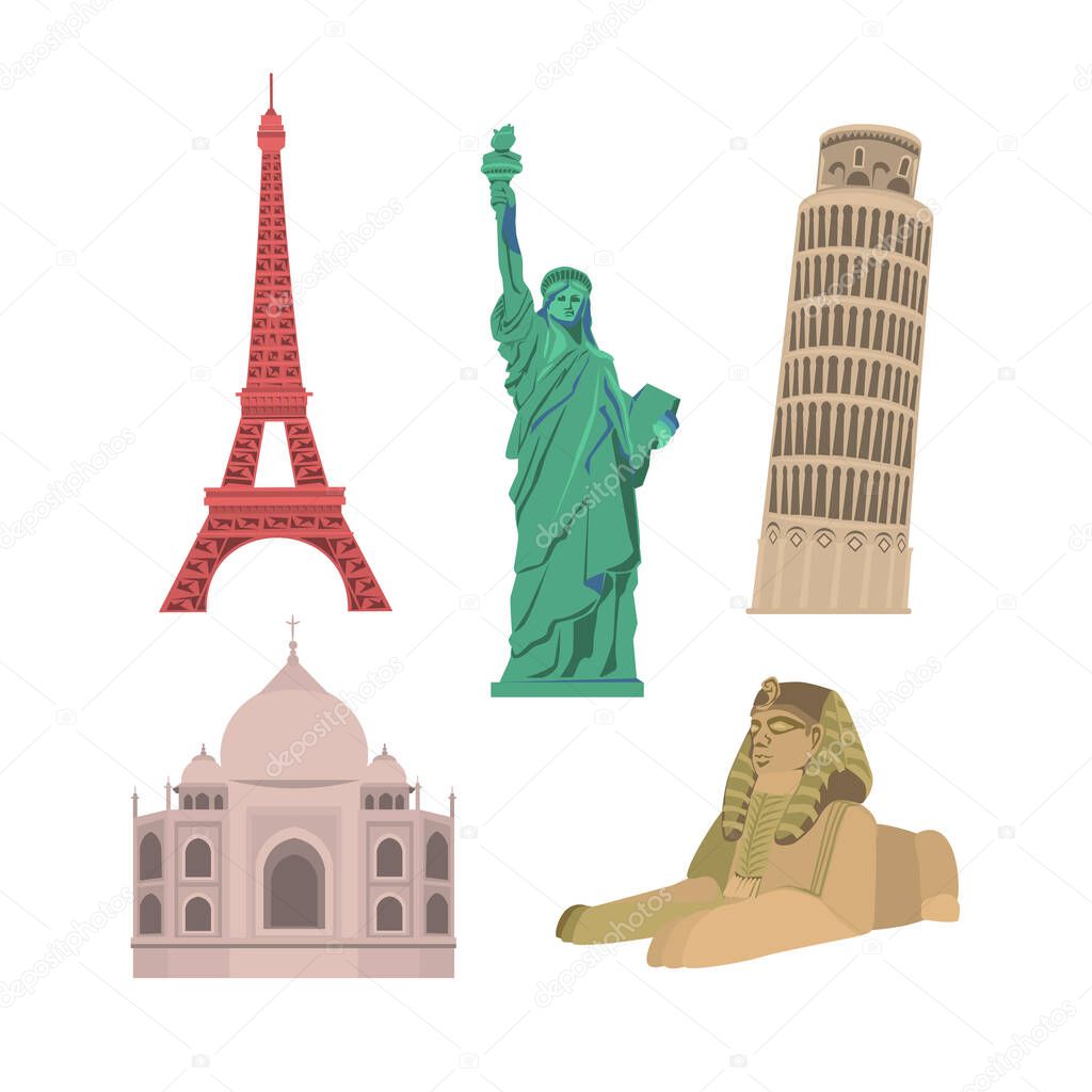 Space Tourism Attractions Composition Of Tourist In  Landmarks on white background, isolated flat vector illustration