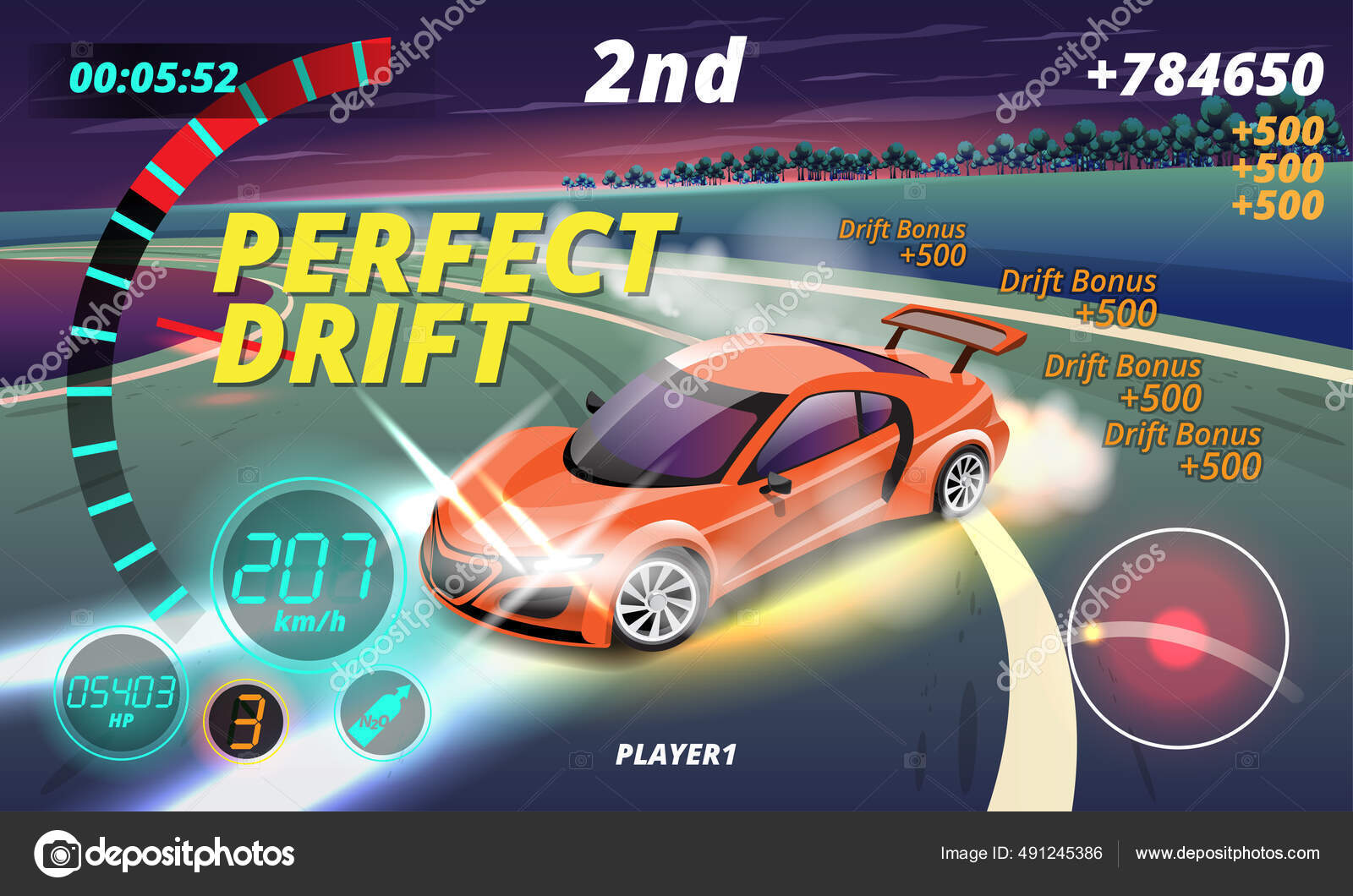 Car racing game in display menu juning Royalty Free Vector