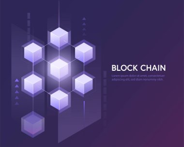 Kripto para birimi ve Blockchain dijital blok bağlantıları dijital para transferi için iş güvenliğine. Bağlı blok şifreli hash ve aktarım verileri içerir. Yeni gelecekçi sistem teknolojisi.