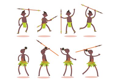 Afrika 'daki bir Afrika kabilesinin karakter kümesi mızraklı bir savaşçıdır.