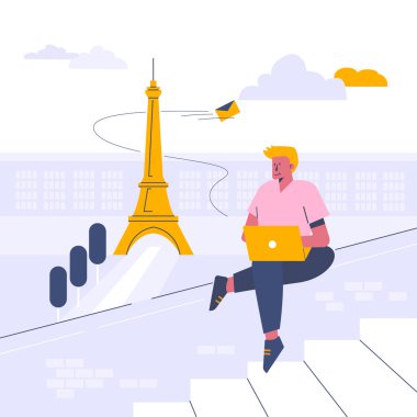 Açık hava web şablonu, cep telefonu, iniş sayfası, şablon, UI, web, mobil uygulama, poster, afiş, düz vektör resimleme için karikatür biçimi ekran ağı şablonu