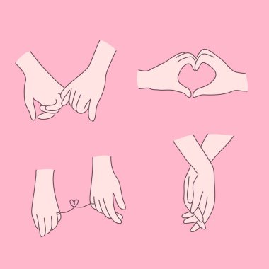 Pembe arka planda aşk dolu eller, vektör illüstrasyonu