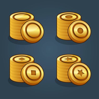 Koyu arka plan izole edilmiş vektör illüstrasyonunda altın kumarhane fişleri yığını