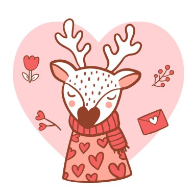 Büyük, izole edilmiş el çizimi çizgi film karakteri tasarımı aşk, karalama tarzı sevgililer günü konsepti hayvan düz vektör çizimi