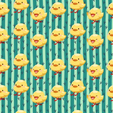 Kusursuz bir piliç ve ayak izi, sevimli komik hayvanların arka plan posteri koleksiyon, çocuk konseptinde çizgi film karakterleri, düz renkli vektör çizimi.