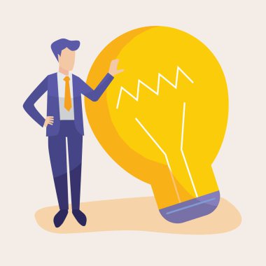 İş adamı fikri harika buluyor ve çözümü ya da çözümü buluyor, çizgi film karakteri düz vektör çizimi