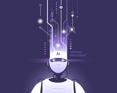 Robot yapay zeka teknolojisi büyük verilerden akıllıca öğreniyor. Makine, dijital beyin ile yapay zeka öğreniyor büyük verileri işliyor, analiz ediyor. ai teknolojisi endüstriyel 4.0 denetimi