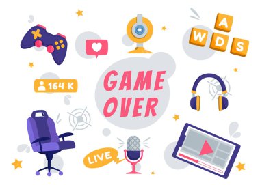 Blogcular dünya çapında izleyicilerin izlediği kanallarda canlı oyun oynuyorlar. Oyun blogcuları oyuncular arasında çok popülerdir. düz vektör çizimi