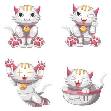 Android karakter robot oyuncak karikatür stili fürist makine seti ev kullanımı için. Vektör izole edilmiş fütüristik sibernetik nesneler teknoloji izole edilmiş vektör çizimi.