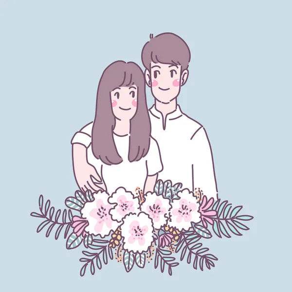 Homme Qui Donne Des Fleurs Femme Aime — Image vectorielle