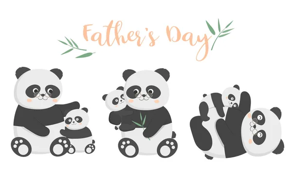 Panda Babası Babalar Gününde Bebeğiyle Mutlu Sarıldılar Mutlu Bir Şekilde — Stok Vektör