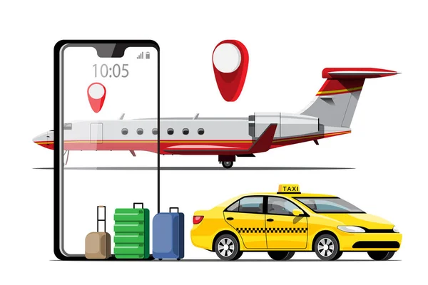 Dodávka Taxi Online Car Sharing Karikaturou Charakter Smartphone Smart City — Stockový vektor
