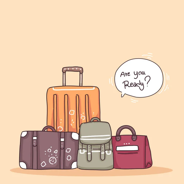 Travel Suitcase Pile Luggage Questions You Ready Cartoon Drawing Style — Stock Vector