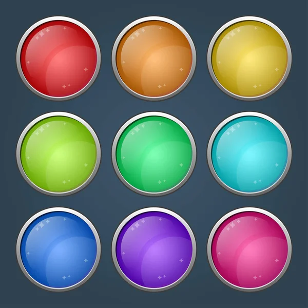 色鮮やかな丸みを帯びた光沢のあるボタンが押されたバージョンで設定されます ウェブやゲームのデザインのための資産 アプリのボタン アイコンテンプレート 絶縁ベクトルイラスト — ストックベクタ