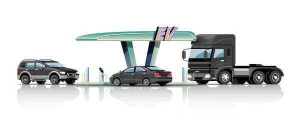 Automobile Électrique Style Moderne Charge Dans Centrale Électrique Garage Illustration — Image vectorielle