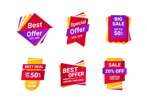 Sale Banners Price Tag Labels Selling Card Discount Sticker Best — Stock Vector