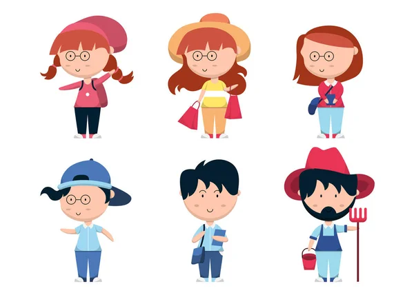Conjunto Personas Con Diferentes Actividades Personajes Dibujos Animados Ilustración Vectorial — Vector de stock