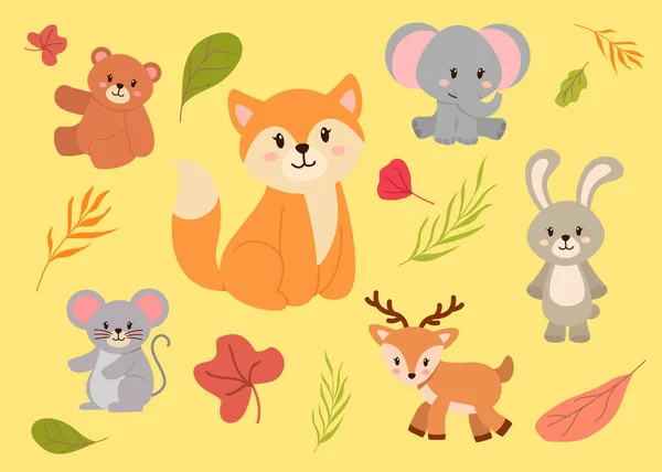 Bündel Von Isolierten Niedlichen Tier Cartoon Figuren Sammlung Isolierte Tier — Stockvektor