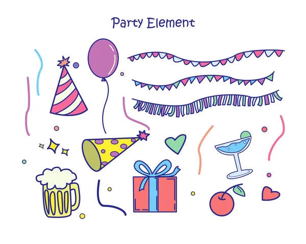 生日宴会装饰和校准用的一大捆孤立矢量元素 平面彩色矢量图标说明 — 图库矢量图片