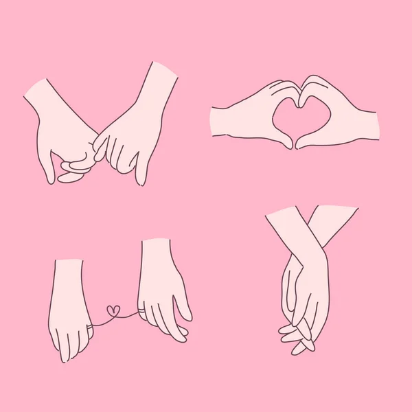 Set of hands in love emotion on pink background, vector illustration