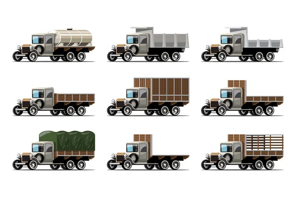 Conjunto Mockup Caminhão Antigo Tanque Estilo Retro Diferença Cor Design — Vetor de Stock