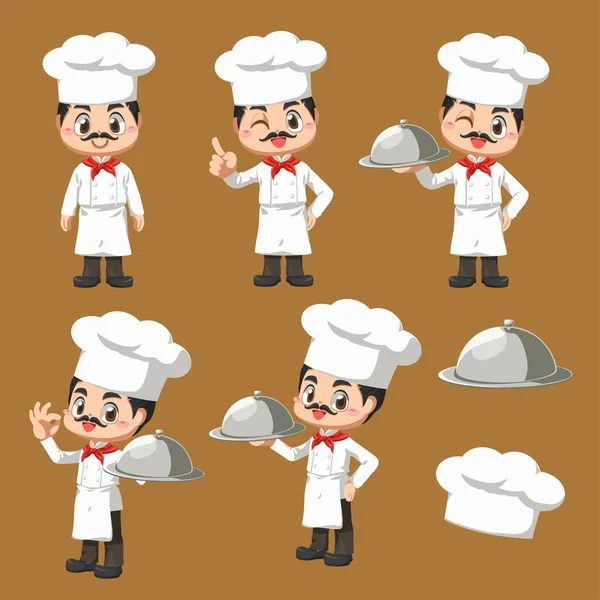 Conjunto Chef Homem Personagem Desenho Animado Mascote Design Ilustração Vetorial — Vetor de Stock