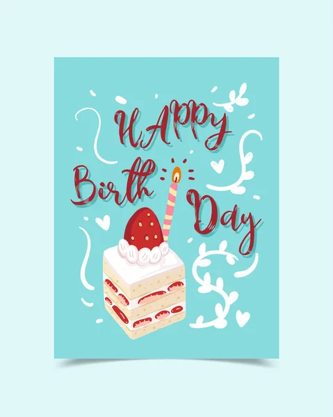 ケーキの写真で飾られた幸せな誕生日カード — ストックベクタ